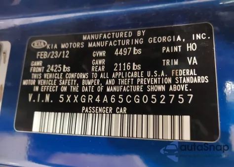 2012 Kia Optima Sx z USA, uszkodzony, nr VIN 5XXGR4A65CG052757